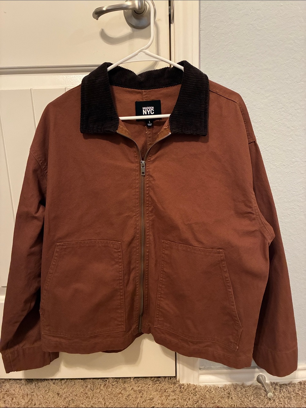 Madden NYC Women's Rust Corduroy-Collar Zip Jacket